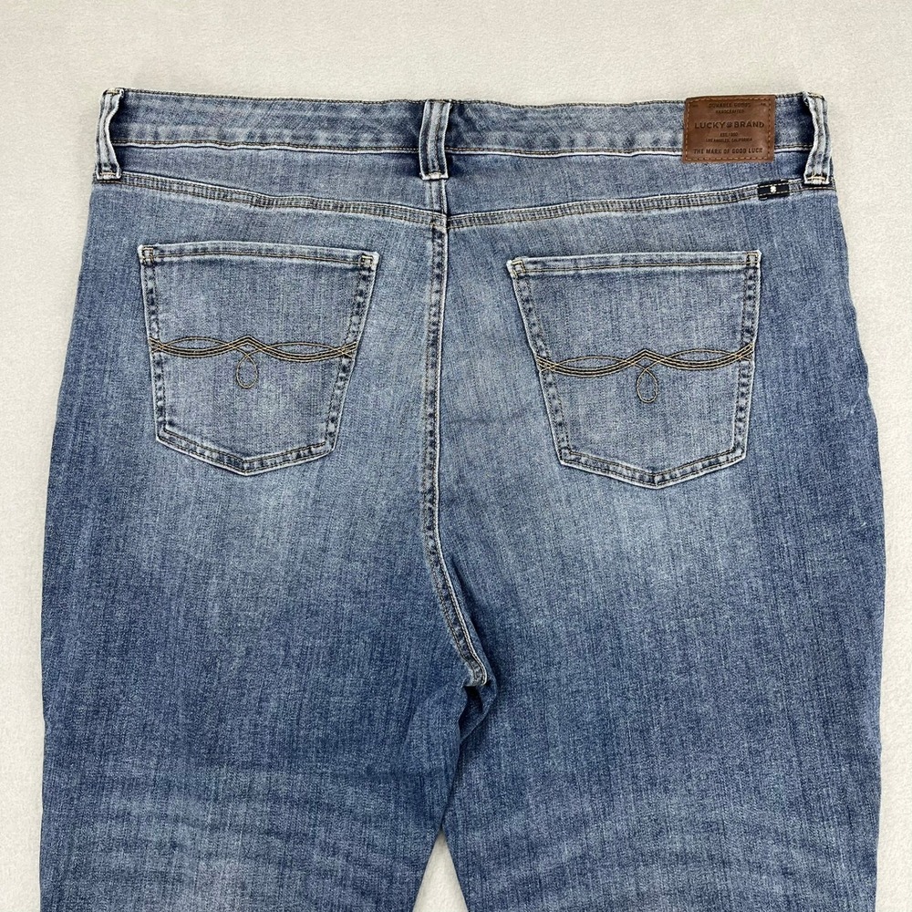 Lucky Brand Emma Crop Jeans Womens 20W Blue Medium Wash Distressed Raw Hem Denim - Picture 13 of 16